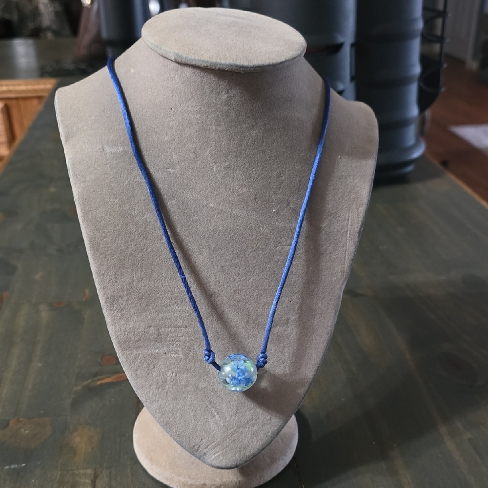 Blue Glass Pendant Necklace